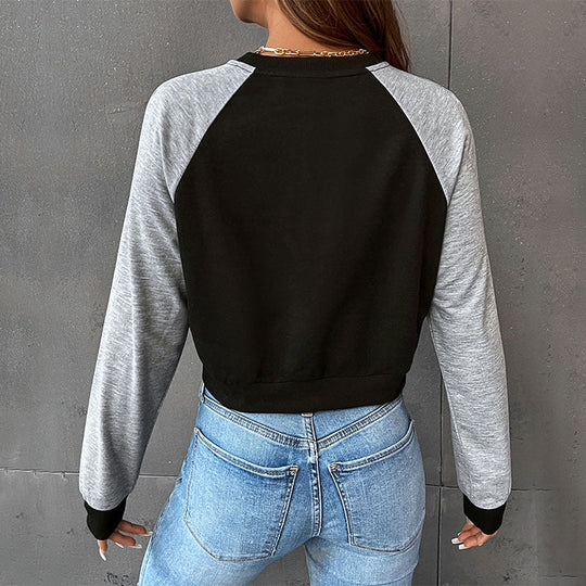 Damen Kurz geschnittenes Raglan-Sweatshirt mit Daumenlochbündchen und elastischem Saum Nord Taschen