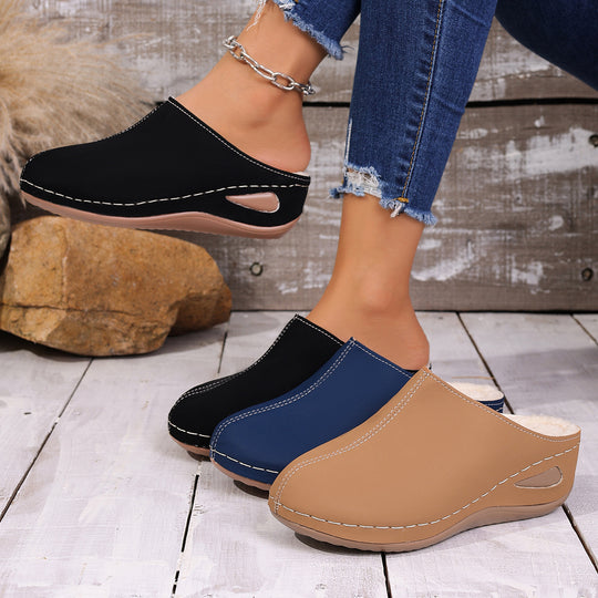 Damen  geschlossene Slip-On Pantolette mit ergonomischem Keilabsatz und dekorativer Ziernaht Nord Taschen