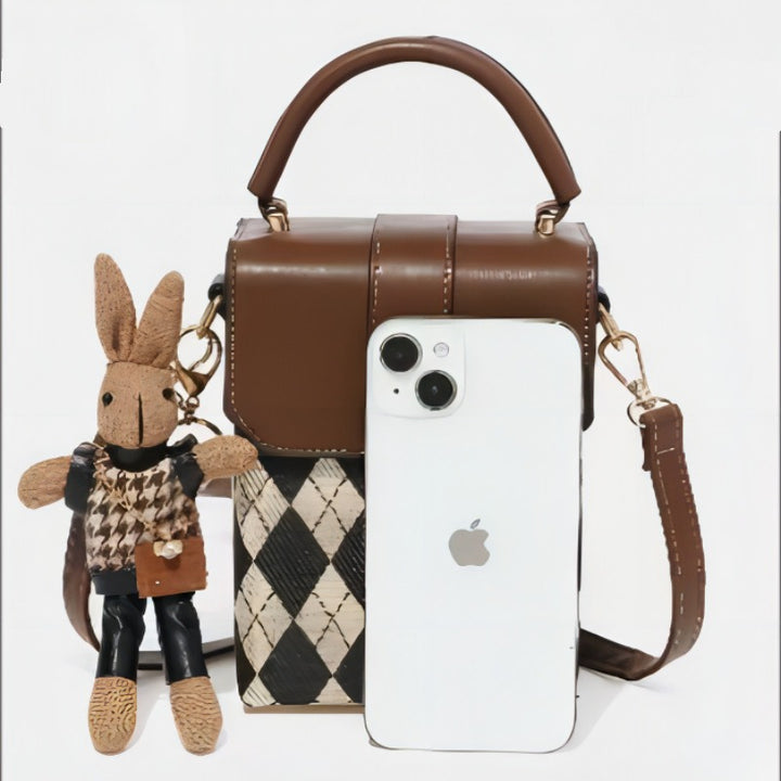 Damen Designer-Handtasche im modernen Karomuster mit abnehmbarem Tragegurt Nord Taschen