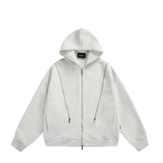 Unisex Kapuzen-Sweatjacke mit Doppelreißverschluss und Ziernaht-Panel Nord Taschen