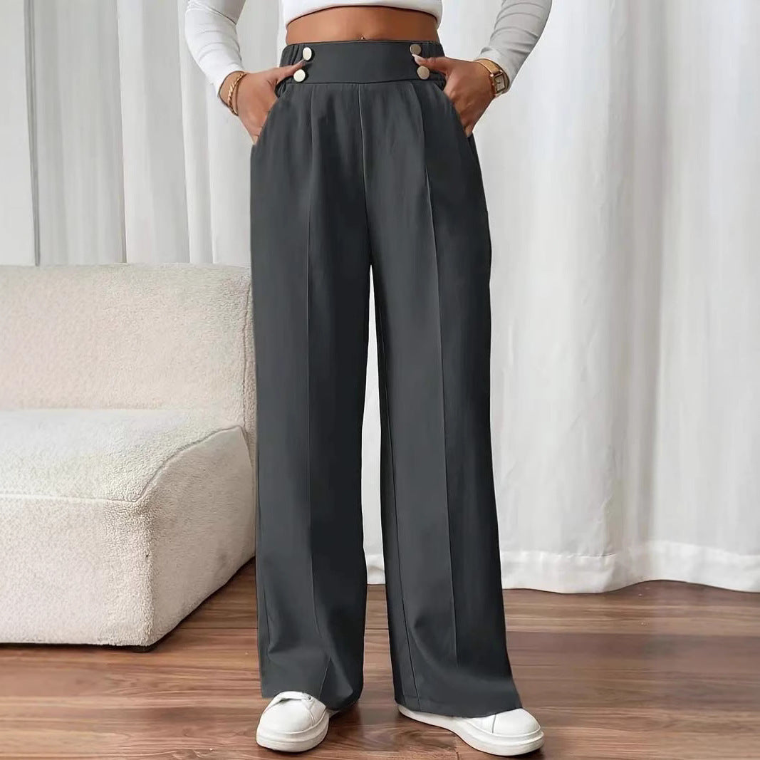 Damen Hochtaillierte weite Marlene-Hose mit Zierknopf-Bund und Bügelfalte Nord Taschen