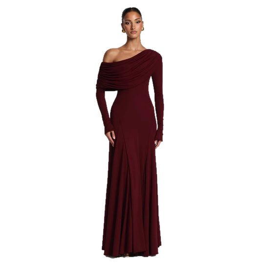 Damen Elegantes Langarm-Maxikleid mit asymmetrischem Drapierungsdetail