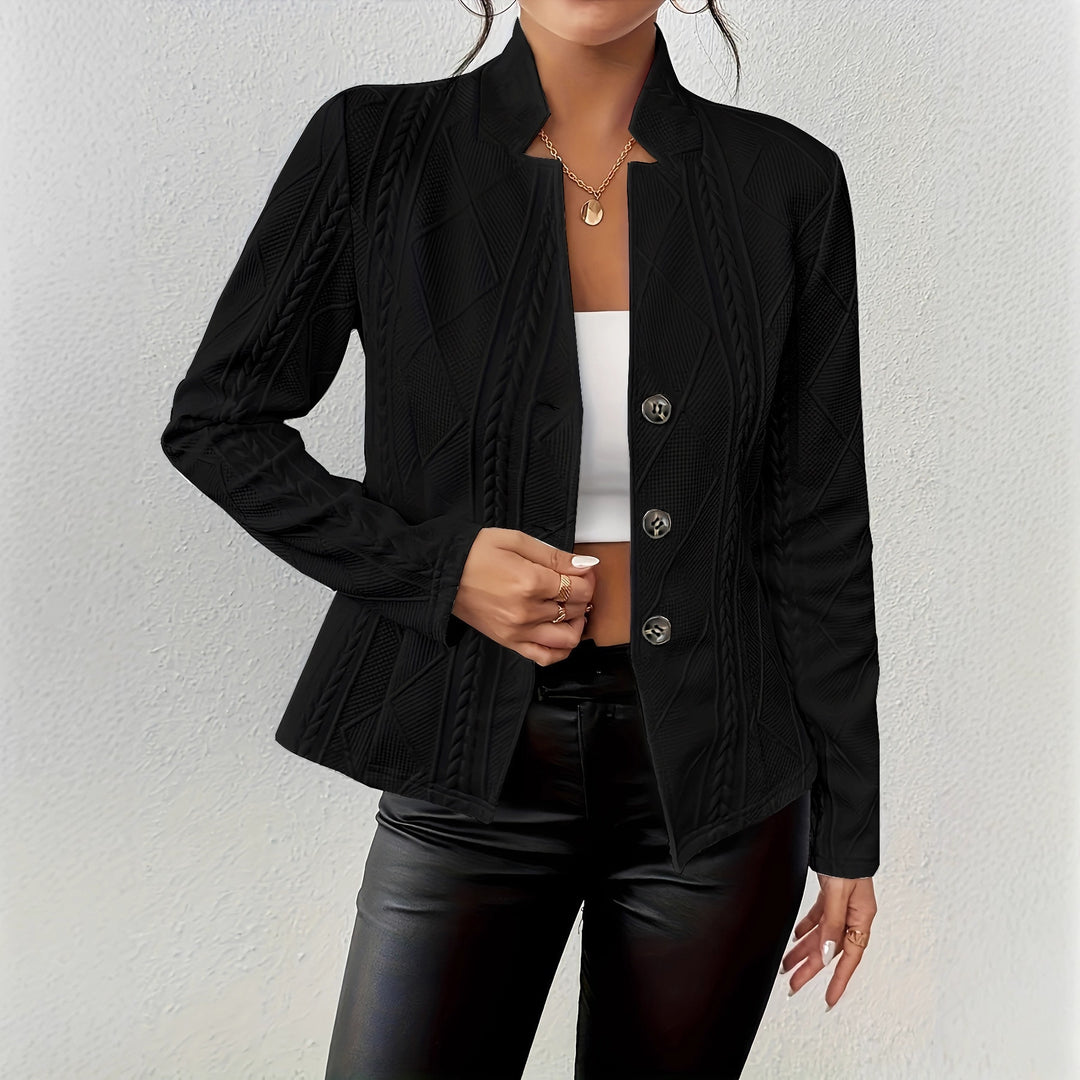 Damen strukturierter Blazer mit Zopfmuster und Stehkragen Nord Taschen