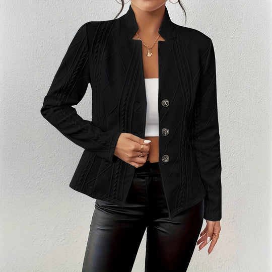 Damen strukturierter Blazer mit Zopfmuster und Stehkragen Nord Taschen