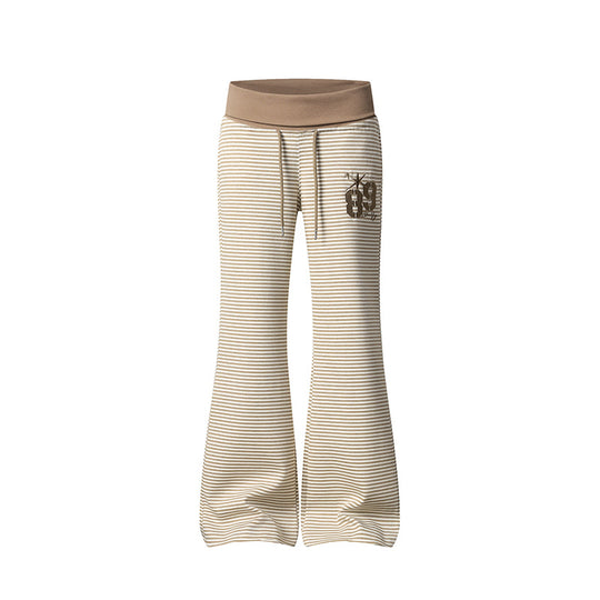 Damen Weite Flared-Loungehose mit hohem Komfortbund, Kordelzug und feiner Streifenstruktur Nord Taschen