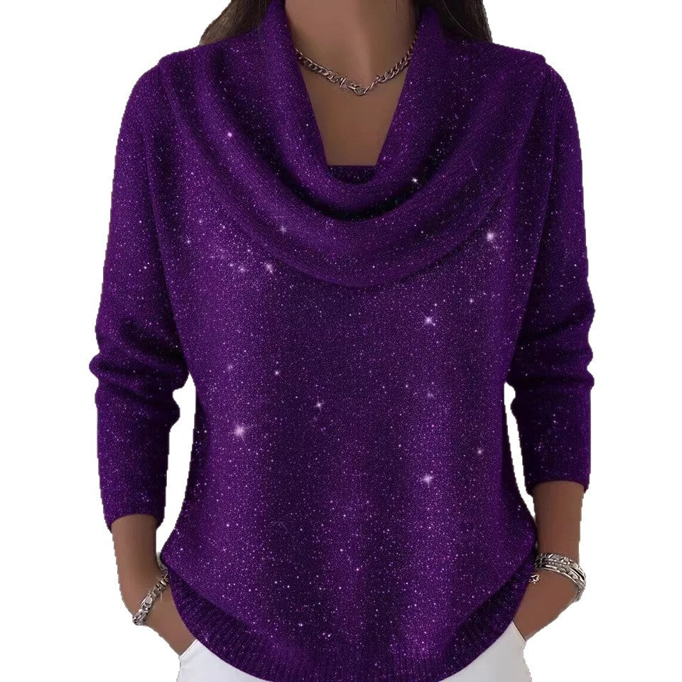 Damen Glitzernder Strickpullover mit Wasserfall-Ausschnitt Nord Taschen