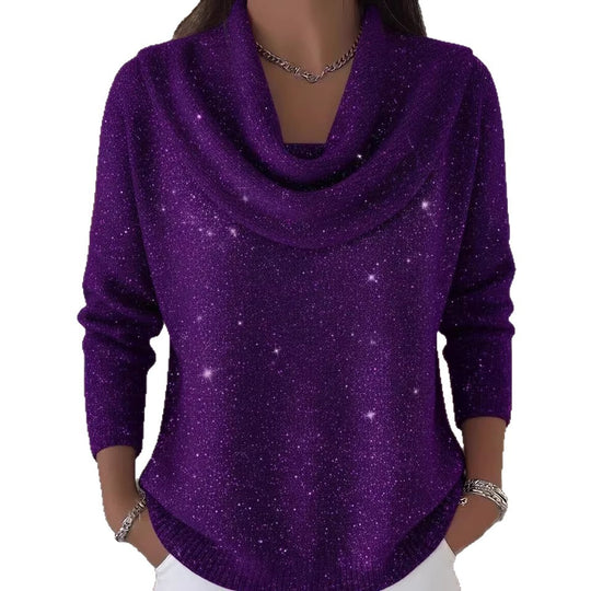 Damen Glitzernder Strickpullover mit Wasserfall-Ausschnitt Nord Taschen