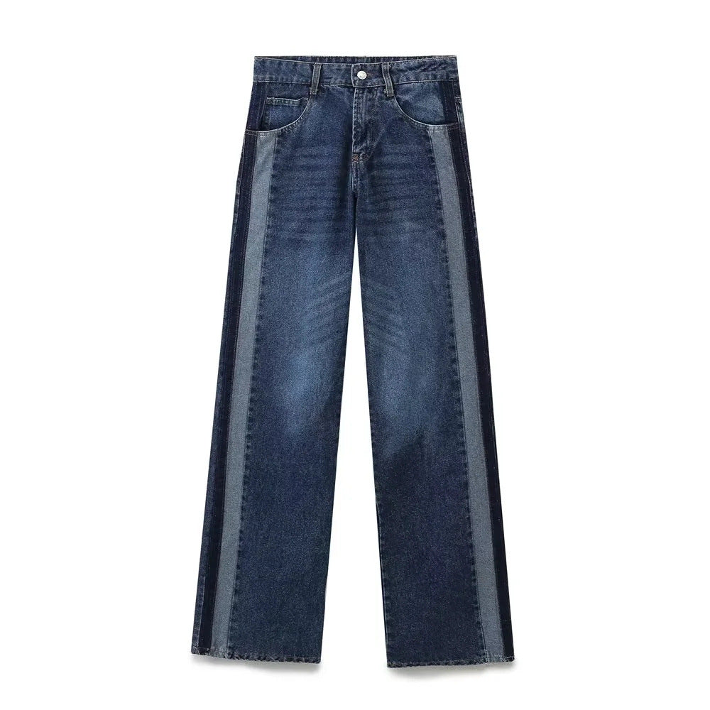 Damen 10+ weite High‑Waist Denim‑Palazzohose mit kontrastierenden Seitenteilen Nord Taschen