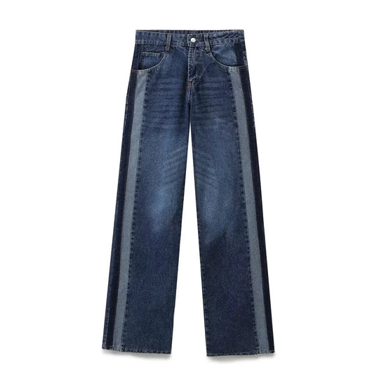 Damen 10+ weite High‑Waist Denim‑Palazzohose mit kontrastierenden Seitenteilen Nord Taschen