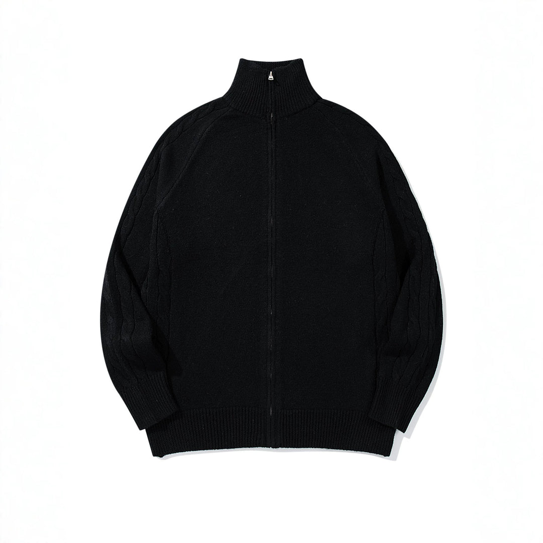 Herren Grobstrick‑Zipjacke mit Funnelkragen, Raglanärmeln und Zopfmuster Nord Taschen