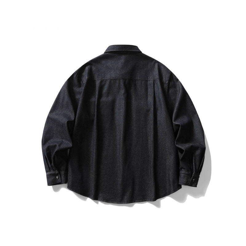 Unisex Kastenförmiges Denim-Overshirt mit Pattentaschen und Hemdkragen Nord Taschen