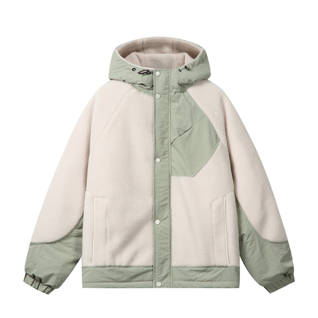 Unisex Boxy-Fleecejacke mit Kapuze und kontrastierenden Nylon-Einsätzen Nord Taschen