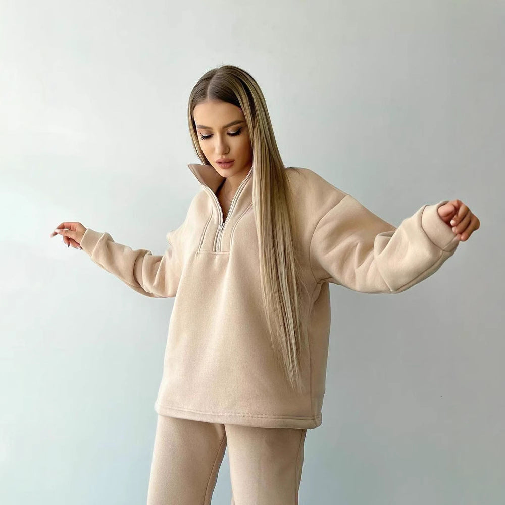 Damen Cropped-Sweatshirt-Set mit hohem Kragen und High-Waist-Jogginghose Nord Taschen