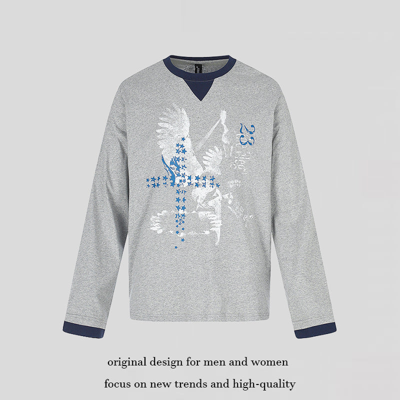 Herren Baumwoll-Langarmshirt Sweatshirt mit Adler-Print und Kontrastbündchen Nord Taschen