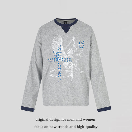 Herren Baumwoll-Langarmshirt Sweatshirt mit Adler-Print und Kontrastbündchen Nord Taschen