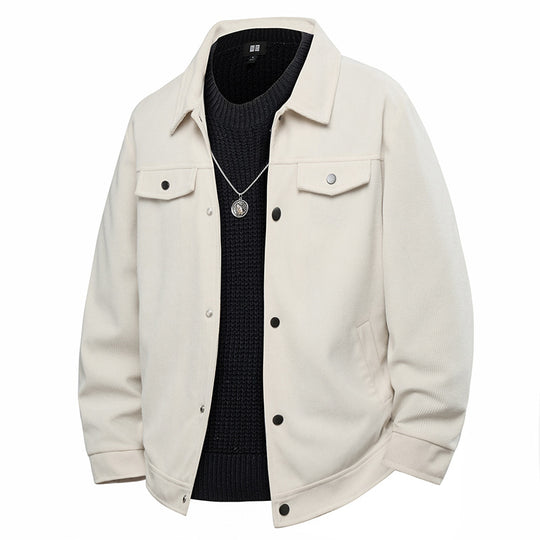Herren Truckerjacke im Veloursleder-Look mit Druckknopfverschluss und Brustklappen Nord Taschen
