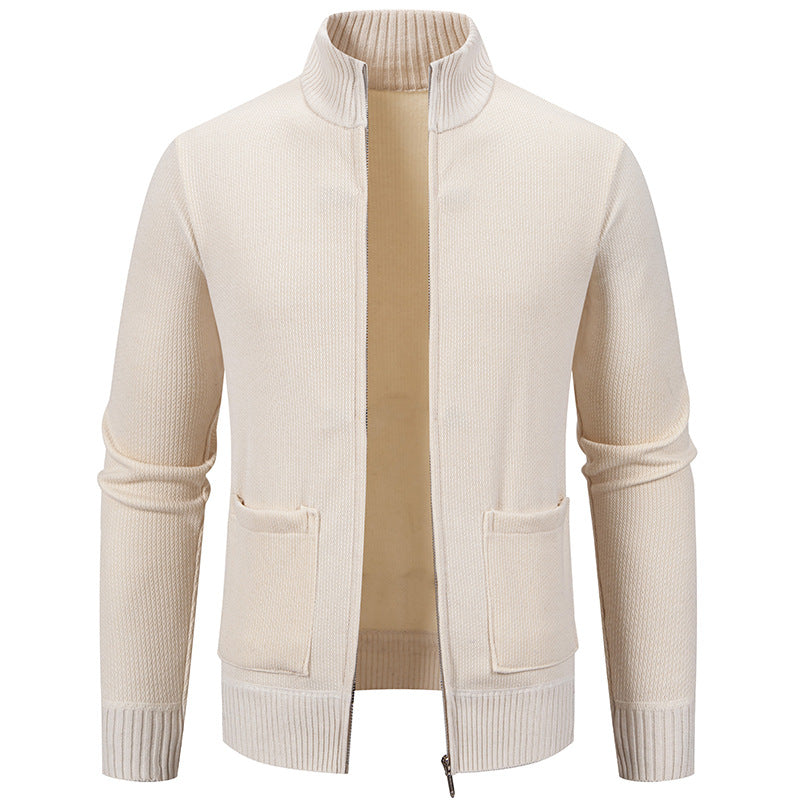 Herren feinstrukturierter Reißverschluss-Strickcardigan mit Stehkragen und aufgesetzten Taschen Nord Taschen