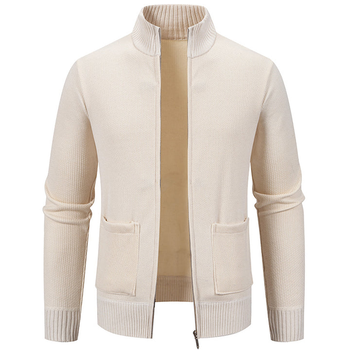 Herren feinstrukturierter Reißverschluss-Strickcardigan mit Stehkragen und aufgesetzten Taschen Nord Taschen