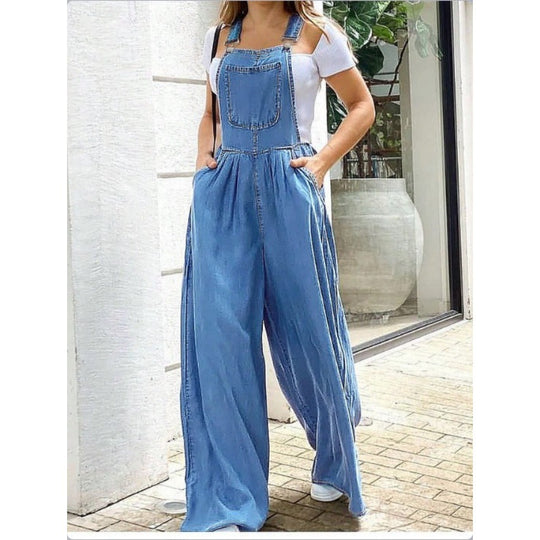 Damen Weite Denim-Latzhose im Palazzo‑Stil Nord Taschen