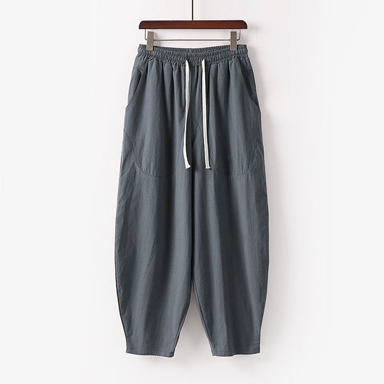 Damen Weiche Leinen-Haremshose mit Gummibund und Kordelzug Nord Taschen