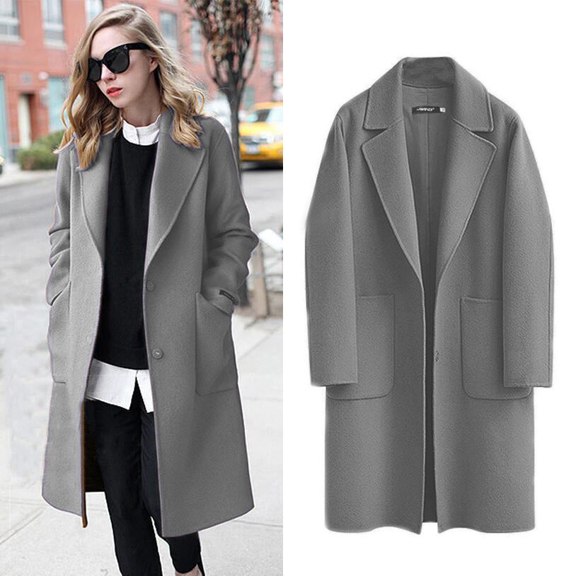 Damen Longline Wollmix-Mantel mit Oversize-Revers und aufgesetzten Taschen Nord Taschen