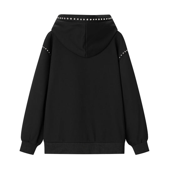 Damen Oversize-Kapuzenpullover mit Nietenbesatz und Ballonärmeln Nord Taschen