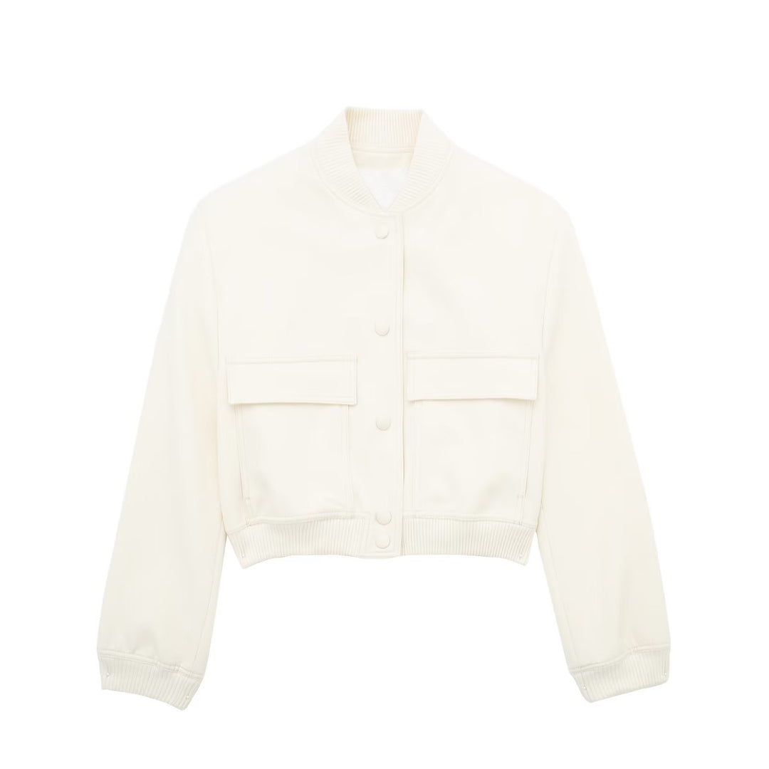 Damen Kurze Boxy‑Blousonjacke mit verdeckten Druckknöpfen, Pattentaschen und geripptem Saum Nord Taschen