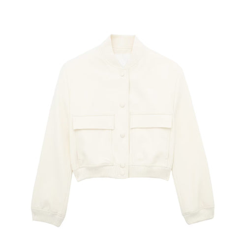 Damen Kurze Boxy‑Blousonjacke mit verdeckten Druckknöpfen, Pattentaschen und geripptem Saum Nord Taschen