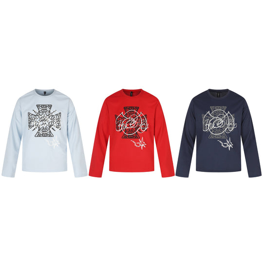 Damen Langärmliges Rundhals-Shirt mit dekorativem Print Nord Taschen
