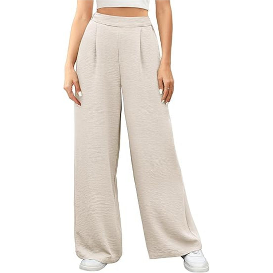 Damen hochtaillierte weite Palazzo-Hose mit Strukturstoff Nord Taschen