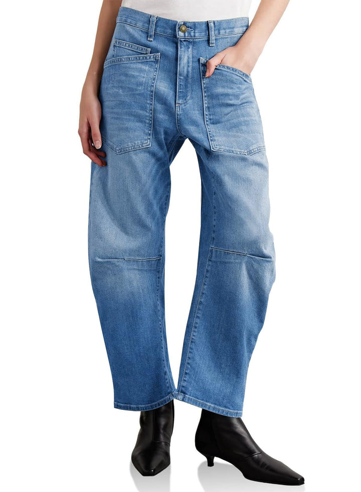 Damen lässige Canvas-Hose mit hohem Bund, weitem Bein und aufgesetzten Taschen Nord Taschen