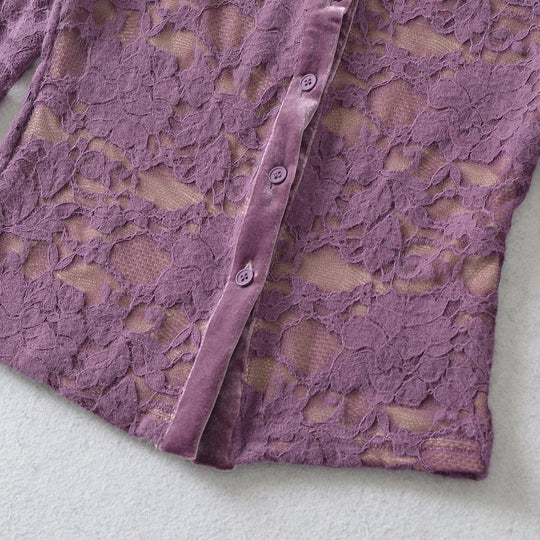 Damen Feiner Spitzen-Cardigan mit passendem Untertop und Samtbesatz Nord Taschen