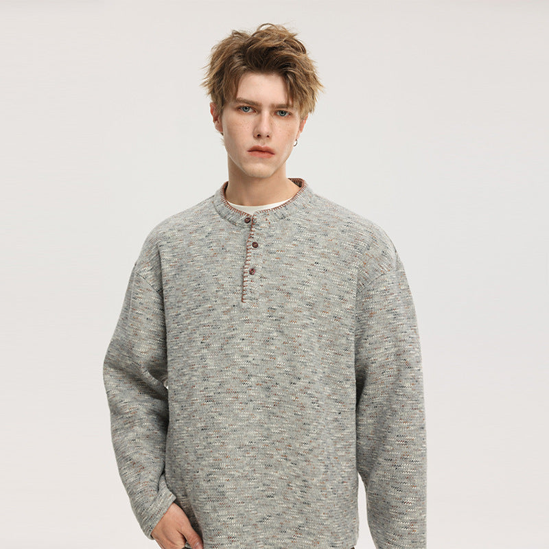Herren Strick‑Henley mit Melange‑Struktur, Knopfleiste und relaxed Fit Nord Taschen