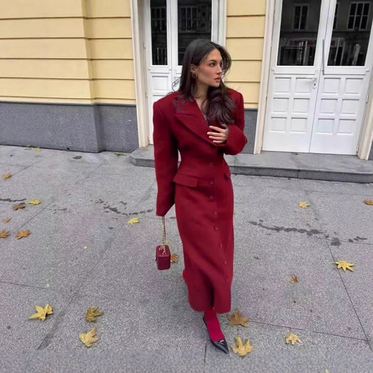 Damen Longline-Wollmixmantel mit Schalkragen und Pattentaschen Nord Taschen