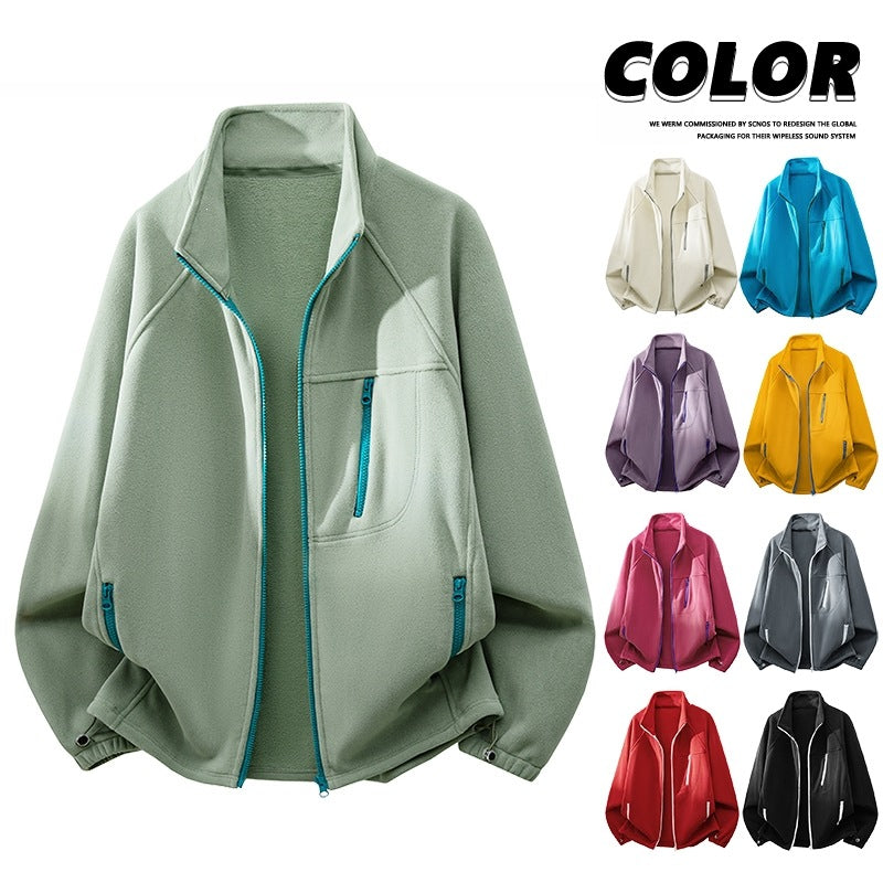 Unisex Leichte Fleecejacke mit Stehkragen, Raglanärmeln und multiplen Reißverschlusstaschen Nord Taschen