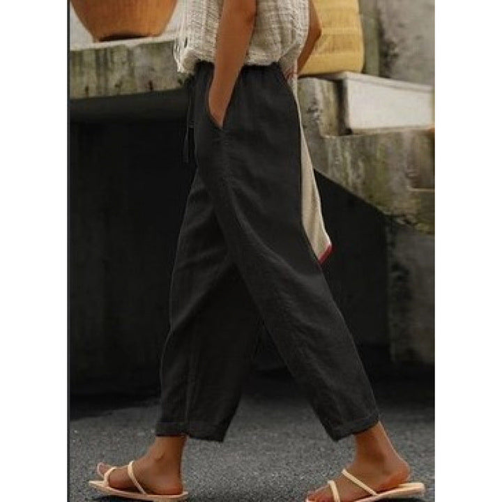 Damen lässige Leinenhose mit elastischem Bund und seitlichen Taschen Nord Taschen
