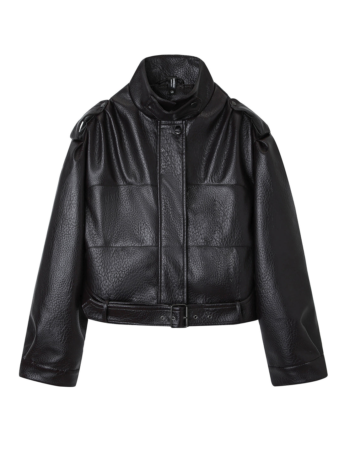 Damen Kurzjacke im Utility-Look aus strukturierter Kunstlederoptik mit hohem Stehkragen und verstellbarem Taillengürtel Nord Taschen