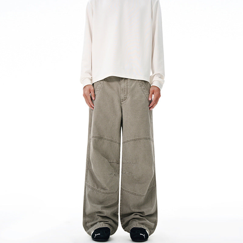 Herren Weite Paneel-Baggyhose aus Baumwoll-Twill mit Knieabnähern Nord Taschen