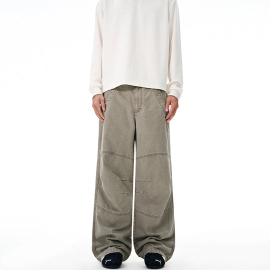 Herren Weite Paneel-Baggyhose aus Baumwoll-Twill mit Knieabnähern Nord Taschen