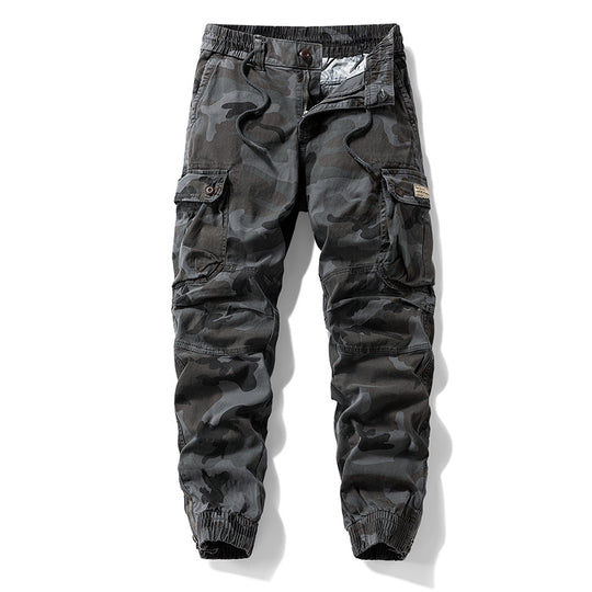 Herren Taktische Cargo‑Jogginghose im Camouflage‑Military‑Look mit Tunnelzugbund, Knieabnähern und Multifachtaschen Nord Taschen