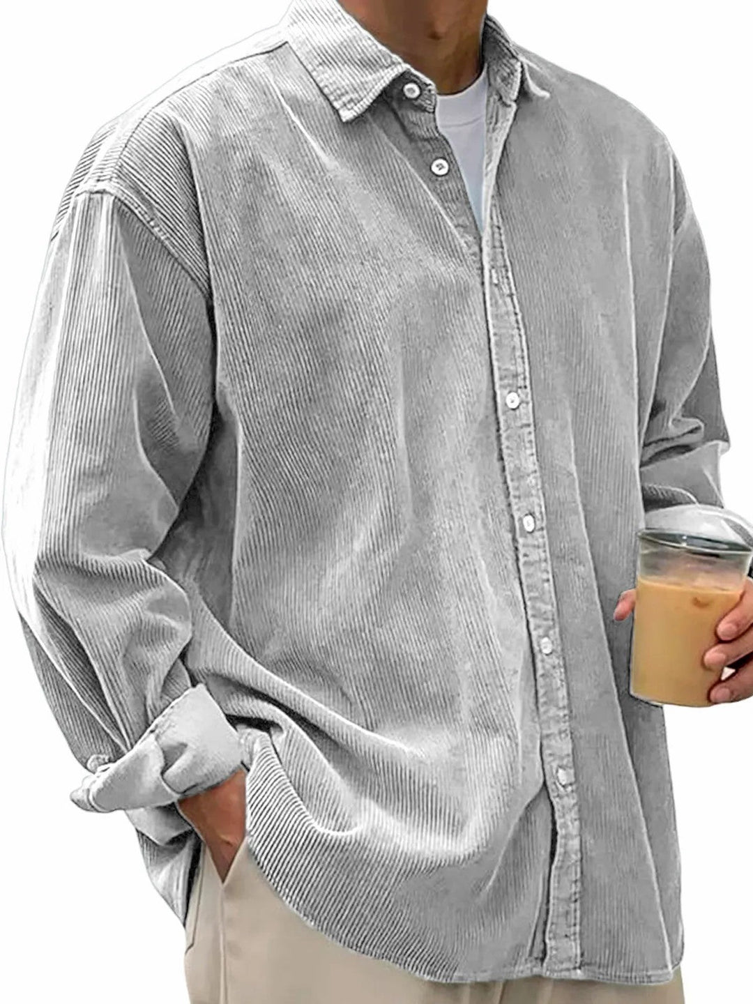 Herren lässiges Cordhemd aus Feincord mit Oversize-Schnitt