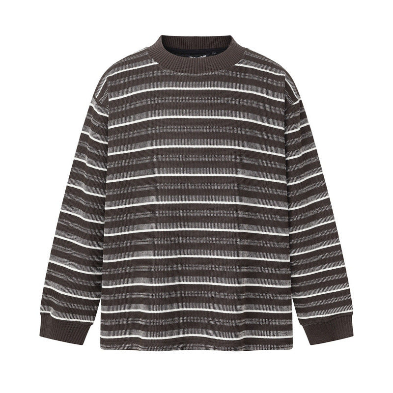 Unisex Locker geschnittener Strukturstrick-Pullover mit Rundhals und maritimen Streifen Nord Taschen