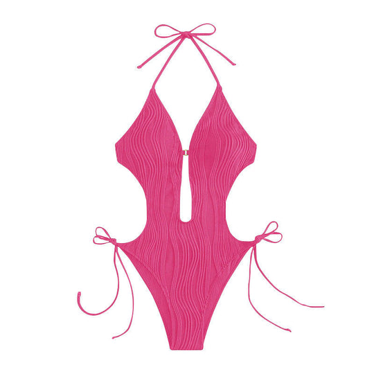 Damen Einteiler Badeanzug mit Raffinierten Cut-Out Details