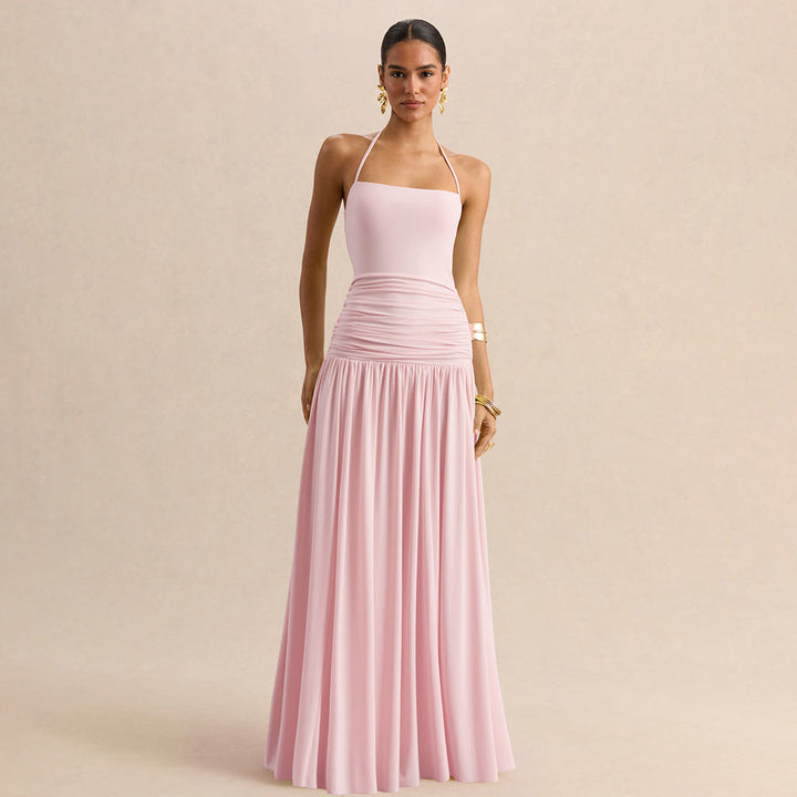 Damen Maxikleid mit Raffungen und schulterfreiem Design