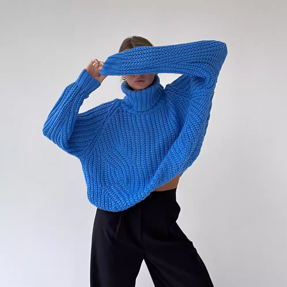 Damen Oversized Grobstrick-Pullover mit Rollkragen und weitem Schnitt Nord Taschen