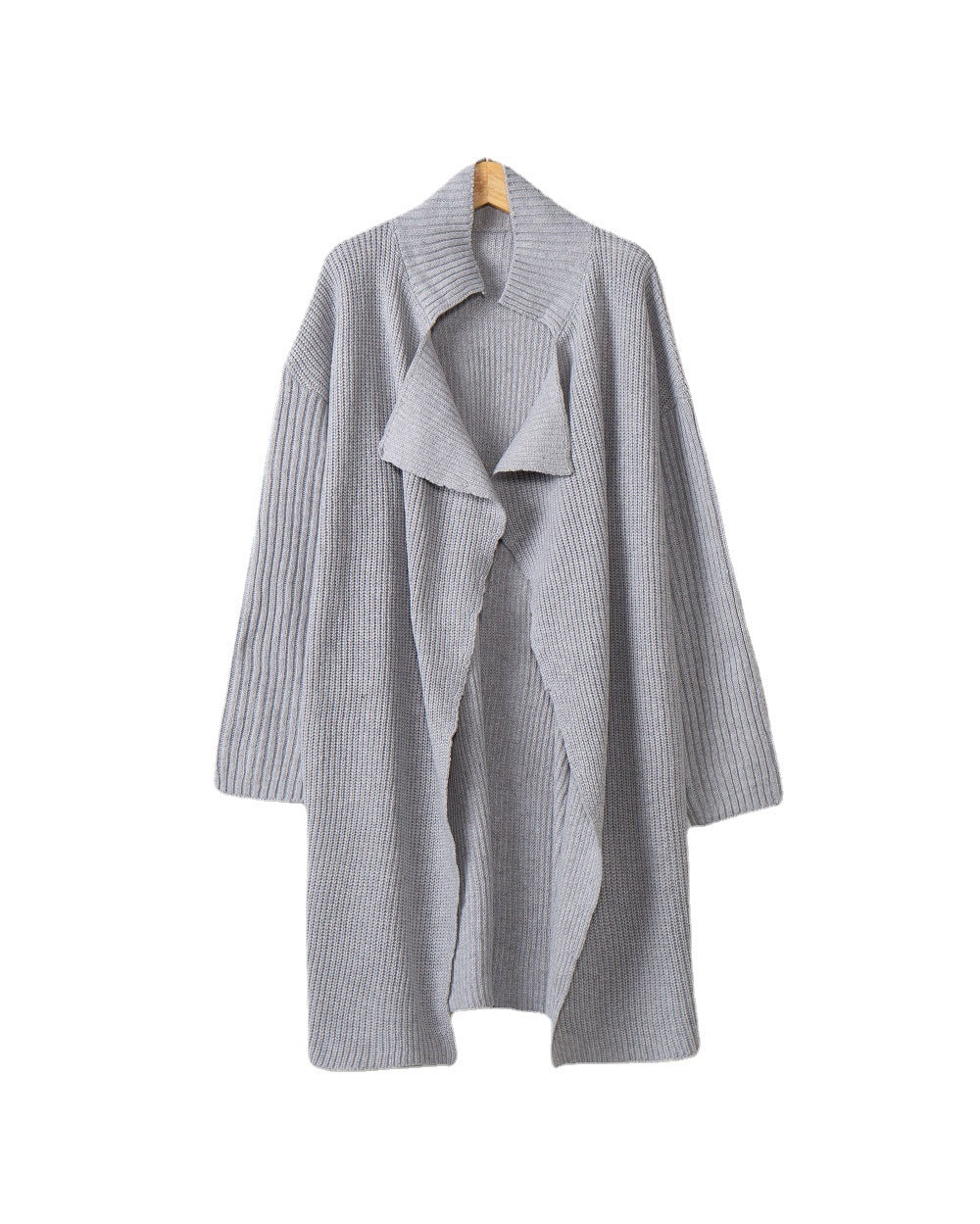 Damen langer offener Rippstrick-Cardigan mit weitem Schalkragen Nord Taschen