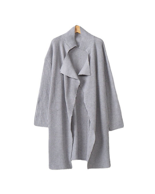 Damen langer offener Rippstrick-Cardigan mit weitem Schalkragen Nord Taschen