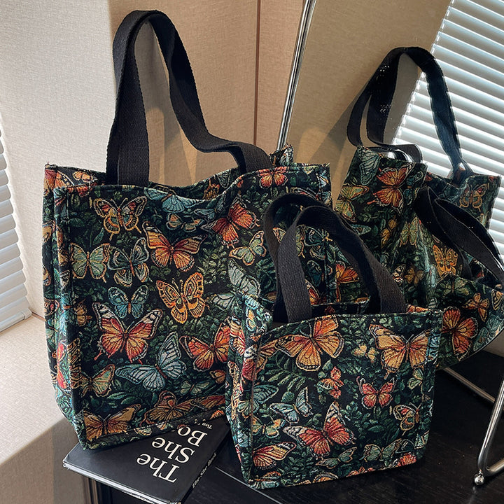 Damen Jute-Shopper mit floralen Schmetterlingsmotiven Nord Taschen