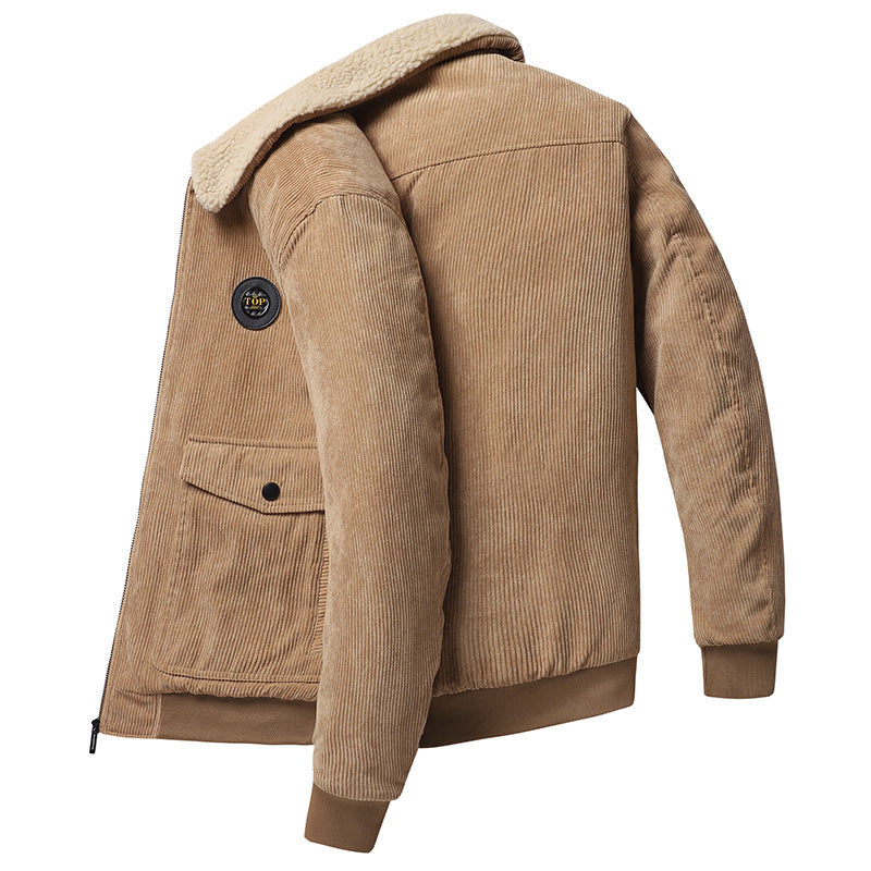 Herren  Cordjacke im Bomberstil mit Teddykragen, aufgesetzten Klappentaschen und geripptem Saum Nord Taschen