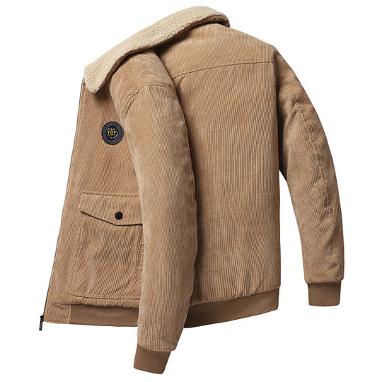 Herren  Cordjacke im Bomberstil mit Teddykragen, aufgesetzten Klappentaschen und geripptem Saum Nord Taschen